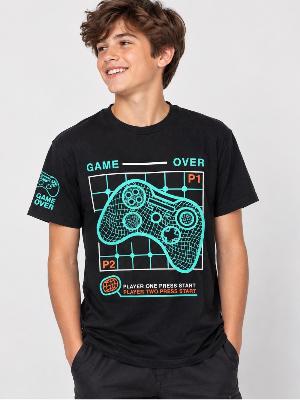 Eighty Eight Boys Size 14 Game Over Controller Graphic Tee Black NWT